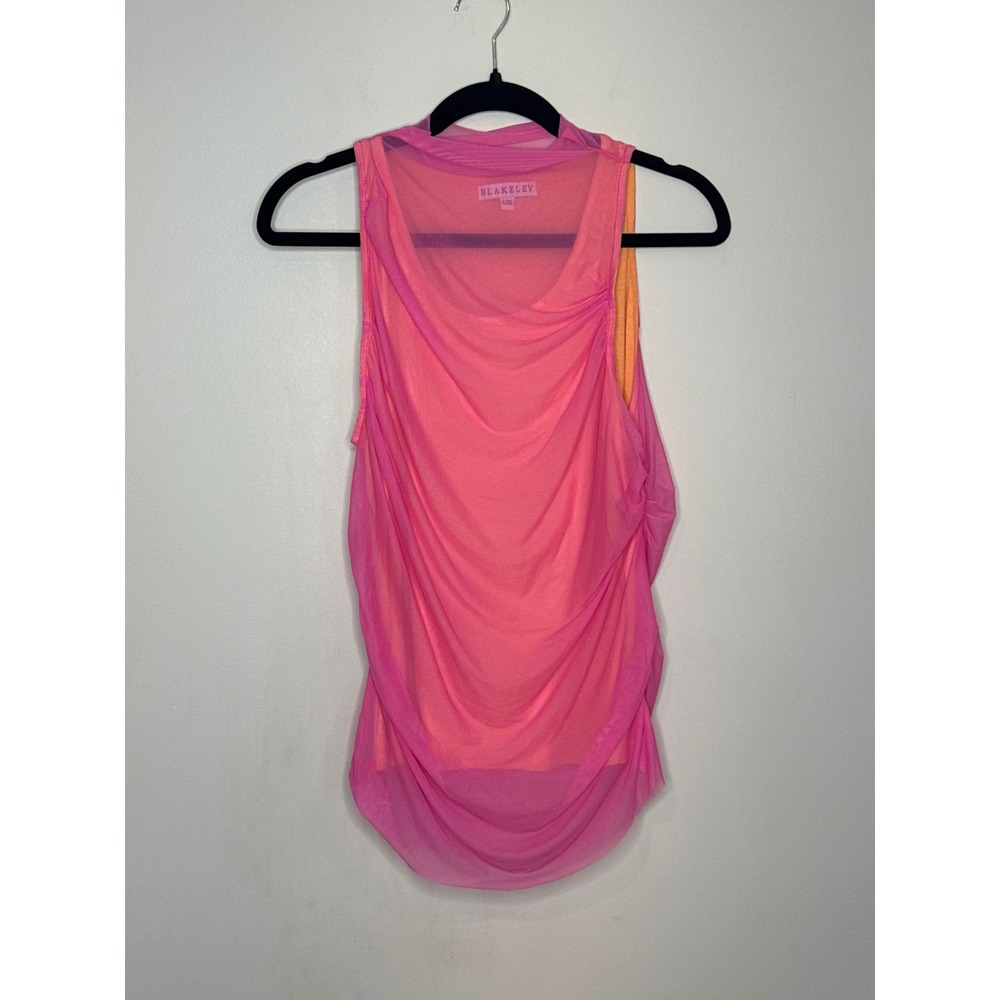 Blakeley Womens L/XL Pink Orange Ruched Mesh Layered Tank Top 26" Length